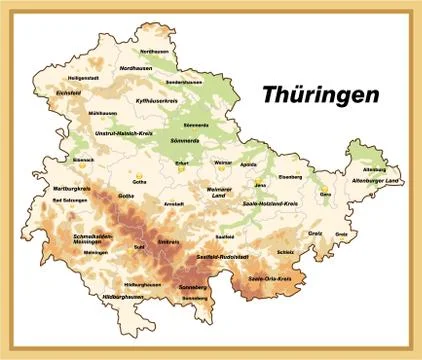 Map of thuringia as an overview map with hight layers Illustrazione stock