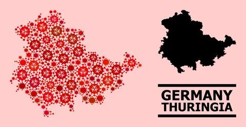 Map of Thuringia State - Collage of Covid Biohazard Infection Icons Illustrazione stock
