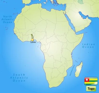 Map of togo with main cities in green Stock Illustration