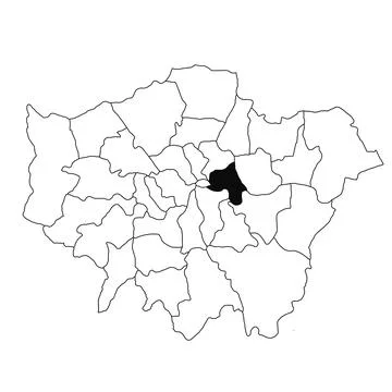 Map of tower Hamlets in Greater London province on white background. single.. Stock Illustration