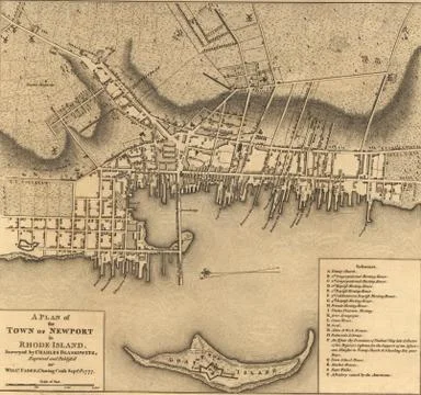 Map of the town of newport rhode island, 1777... Stock Photos