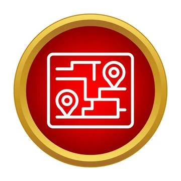 Map tracking destination with location pins on red icon Ilustração Stock