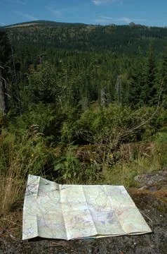 Map on Trail somewhere in Karkonosze mountains Poland Stock Photos