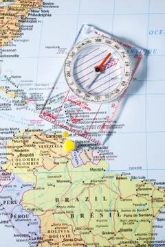 Map transparent compass and push pin Foto stock