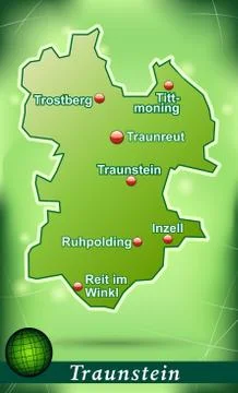 Map of traunstein with abstract background in green Stock Illustration