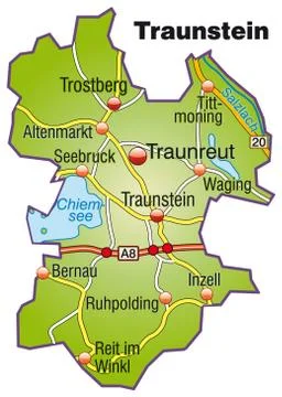 Map of traunstein with highways Stock Illustration