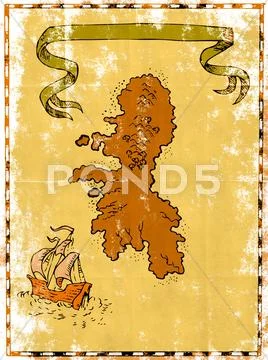 Map treasure island tall ship Stock Illustration