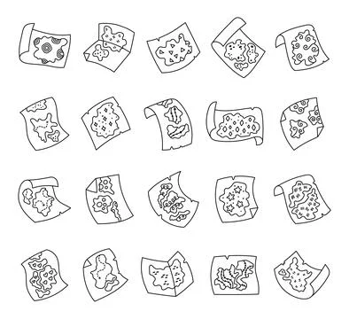 Map treasure set in outline line Stock Illustration