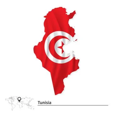 Map of Tunisia with flag Stock Illustration