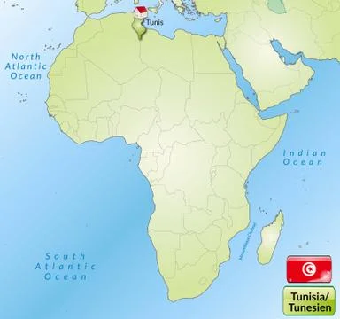 Map of tunisia with main cities in green Stock Illustration