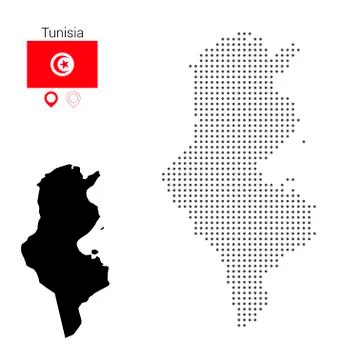 Map of Tunisia vector dotted, with flag and pin Stock Illustration