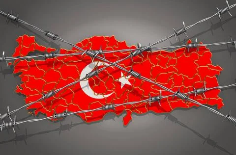Map of Turkey with barbed wire, 3D rendering Map of Turkey with barbed wir... Stock Photos
