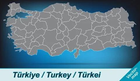 Map of turkey with borders in bright gray Stock Illustration