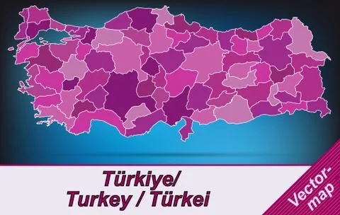 Map of turkey with borders in violet Stock Illustration