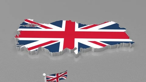 The map of the Turkey is designed with the theme of the United Kingdom Flag. Stock Footage 197643783