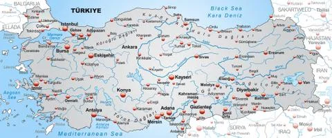 Map of turkey as an overview map in gray Stock Illustration