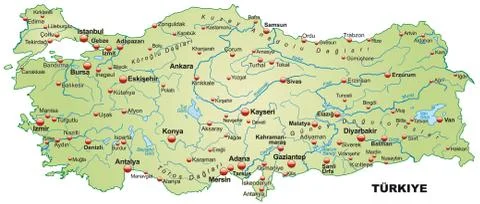 Map of turkey as an overview map in pastel green Stock Illustration