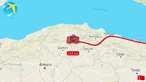 Map turkey with a plane flying over. Vídeo Stock 282658452