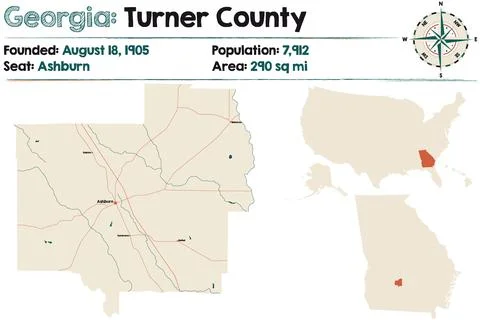 Map of Turner County in Georgia Illustrazione stock