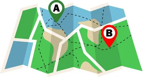 Map with two Location A and B, GPS navigation two point, Map, Navigation ic.. Stock Illustration