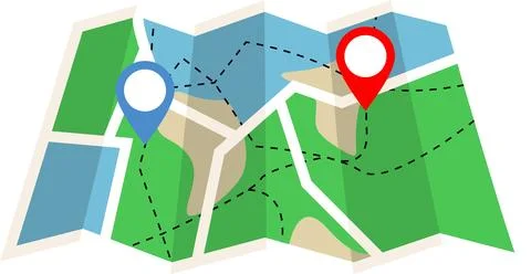 Map with two Location icon, GPS navigation two point, Map, Navigation icon .. Stock Illustration
