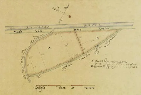 Map of two plots of arable land, located between the Bleekersgracht and th... Fotos de archivo