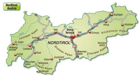 Map of tyrol with highways Stock Illustration