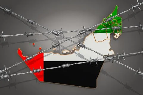 Map of the UAE with barbed wire, 3D rendering Stock Illustration