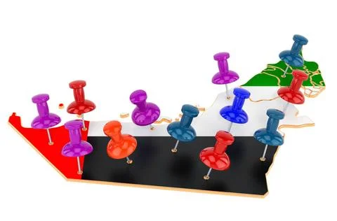 Map of the UAE with colored push pins, 3D rendering Map of the UAE with co... Stock Photos