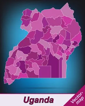 Map of uganda with borders in violet Stock Illustration