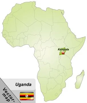 Map of uganda with main cities in green Stock Illustration