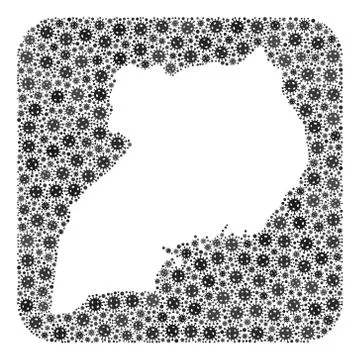 Map of Uganda - SARS Virus Collage with Subtracted Space Stock Illustration