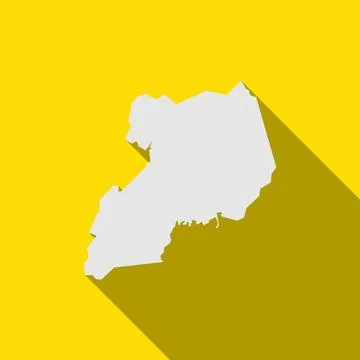 Map of Uganda on yellow Background with long shadow Stock Illustration