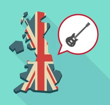 Map of UK with  an electric guitar Illustrazione stock