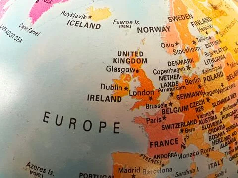 Map of the UK on a Globe Stock Photos