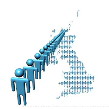 Map of uk made of people with line of abstract men Stock Illustration