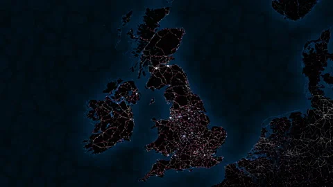 Map of the UK. Night view from space. Stock Footage 136751895