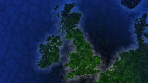 Map of the UK. View from space. Shimmering cities and villages. An ecologically 스톡 동영상 143485408