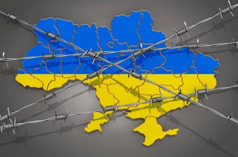 Map of Ukraine with barbed wire, 3D rendering Map of Ukraine with barbed w... Stock Photos