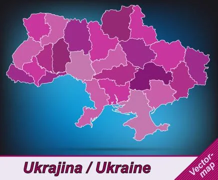 Map of ukraine with borders in violet Stock Illustration