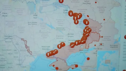 Map of Ukraine during war on computer screen. Advancement of Russian troops on Stock Footage 272660438