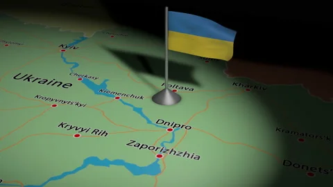 Map of Ukraine with flag Animation 3D Vídeo Stock 201564361