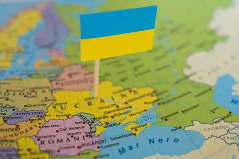 Map of Ukraine with flag. Not war. Peace. Kiev. Sovereignty Stock Photos