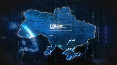 Map of Ukraine with modern HUD interface, geographical relief, visualization Stock Footage 340634237