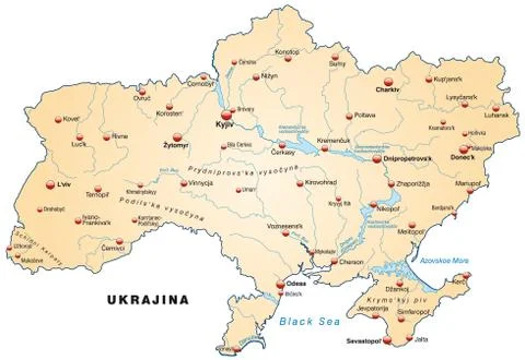 Map of ukraine as an overview map in pastel orange Stock Illustration