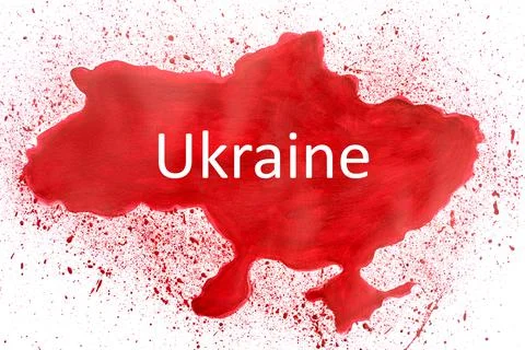 Map of Ukraine from red paint on white background. Russian invasion of a sove Stock Illustration
