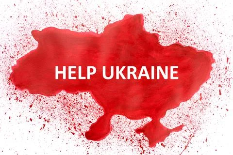 Map of Ukraine from red paint on white background. Russian invasion of a sove Stock Illustration