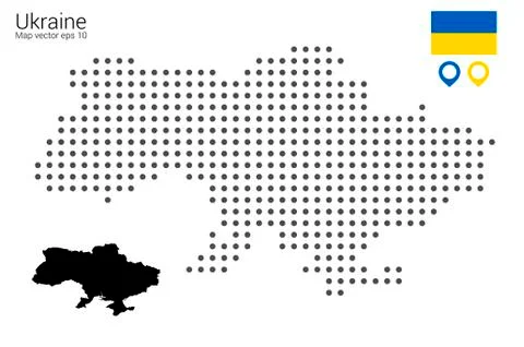 Map of Ukraine, vector drawing, dotted with flag and map marker Stock Illustration