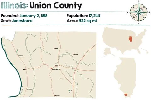 Map of Union County in Illinois Stock Illustration