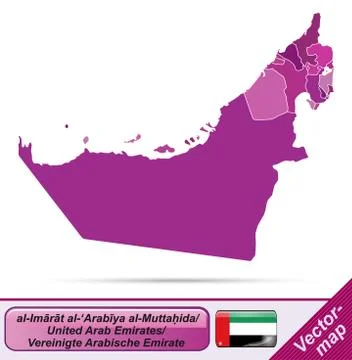 Map of united arab emirates with borders in violet Illustrazione stock